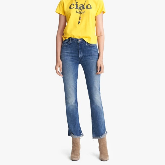 MOTHER HIGH WAISTED RASCAL ANKLE SLIT FLIP double shot espresso jeans